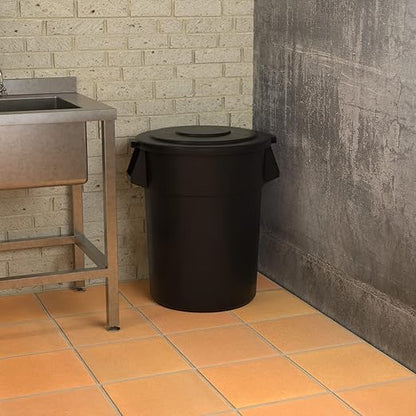 55 Gallon Black Round Commercial Trash Can with Lid, Heavy-Duty Food Grade NSF Certified, Perfect for Restaurant, Office, School, Garage, Backyard, Workshop, Warehouse