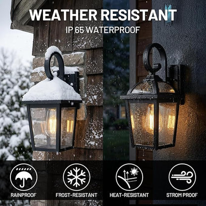 Front Porch Lights Outdoor Wall Lights Exterior Wall Sconce, Black Exterior Light Fixtures with Clear Glass, Farmhouse Outdoor Lighting Fixtures for House Front Door Garage Patio, Set of 2