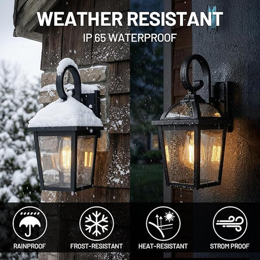 Front Porch Lights Outdoor Wall Lights Exterior Wall Sconce, Black Exterior Light Fixtures with Clear Glass, Farmhouse Outdoor Lighting Fixtures for House Front Door Garage Patio