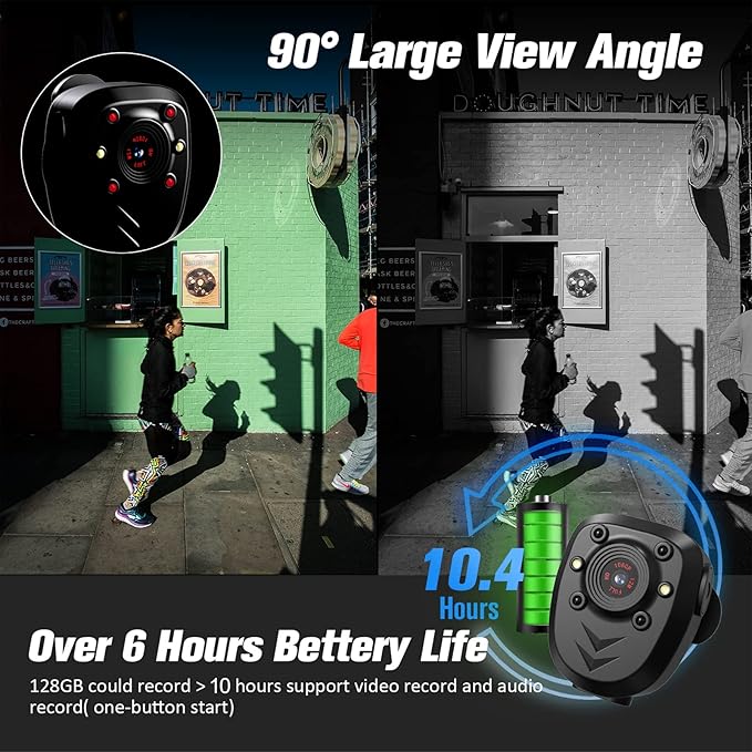 Mini Body Camera Video Recorder Built-in 128GB Memory Card with Night Vision IR & Loop Record HD 1080P, 4-6 HR Battery Life Wearable Police Cam for Home, Outdoor, Law Enforcement, Security Guard