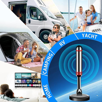 TV Antenna for Smart TV Indoor, 2024 Newest Antenna with Strong Magnetic Base, 360°&Long Range Reception TV Antenna for Local Channels, Easy Setup Antenna for TV Without Cable (Black+Red)