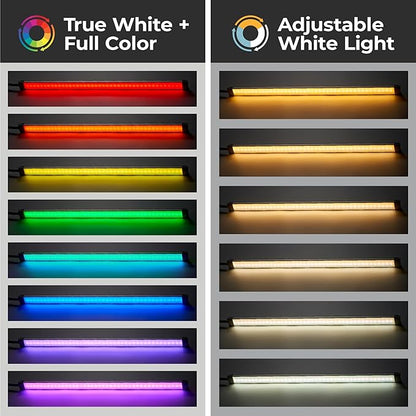 PureOptics LED Professional Push Wire® Under Cabinet Light Bar, Add-on, Plug-in or Hardwire Compatible, Adjustable White and RGB LED, for Kitchen, Utility Light, Closets, Garage, Pantry, (1) 18" Bar