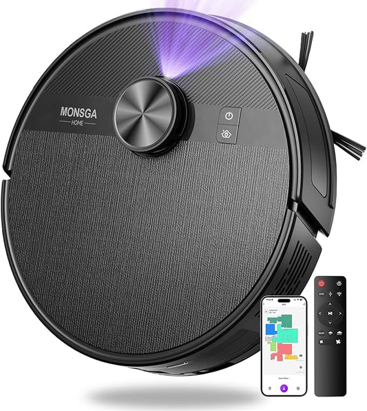 MONSGA Robot Vacuum and Mop Combo, 7000Pa Robotic Vacuum with Lidar Navigation, 180mins Runtime, Tangle-Free Robot Mop, 5 Editable Maps, APP/Remote/Voice Control, Ideal for Hard Floors and Carpets