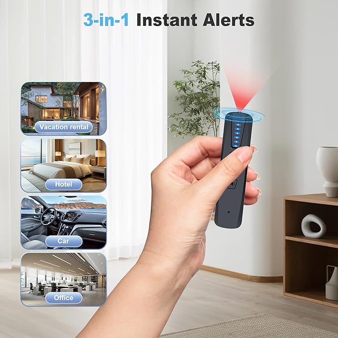 ZHENHAN Hidden Camera Detectors,Anti Spy Detector,Bug Detectors,GPS Tracker Detector,Portable Bug Detector,Hotels,Travel,Home,Office(Black)
