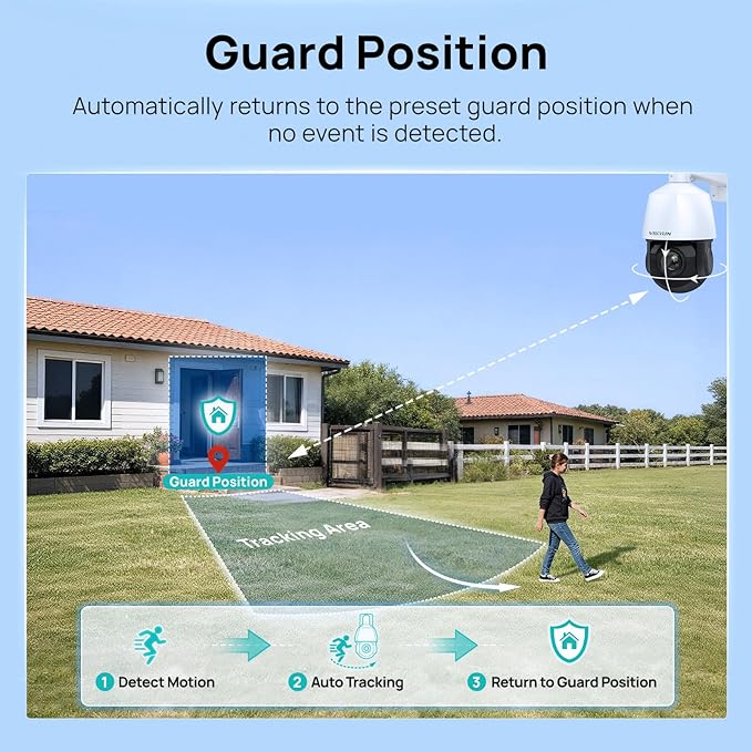 VIKYLIN 4K PoE PTZ Camera for Outdoor Security, 25X Zoom PoE Surveillance Camera System, Human Vehicle Detection, Two-Way Audio, IR Night Vision 328ft, Smart Tracking, 24/7 Recording