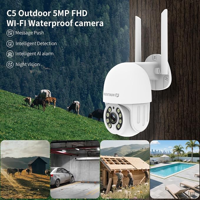 Security Camera Outdoor, E3Z 3MP PTZ 360° IP65 Weatherproof, AI Motion Tracking, Full-Color Night Vision, 2-Way Audio, TF/Cloud Storage