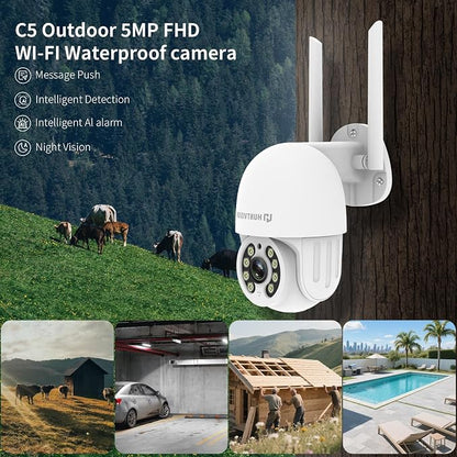 Security Camera Outdoor, E3Z 3MP PTZ 360° IP65 Weatherproof, AI Motion Tracking, Full-Color Night Vision, 2-Way Audio, TF/Cloud Storage