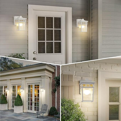 Outdoor Porch Light with GFCI Outlet Built in, Dusk to Dawn Outdoor Wall Lantern with Outlet, Waterproof Anti-Rust Exterior Light Fixture Outside Lights for House Garage Patio, Bulb Included (White)