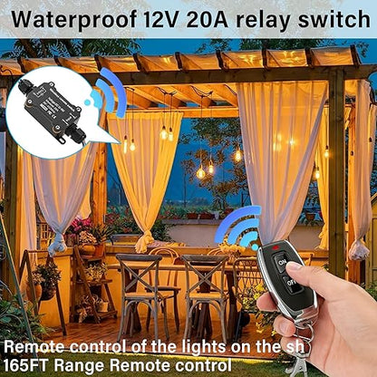 DC 12V 24V 48V Wireless Remote Control Switch,433MHz RF Relay Switch 20A Heavy Duty,IP67 Waterproof Receiver,164Ft Long Range Control for RV,Marine,Solar,Water Pump,Lights, Fans