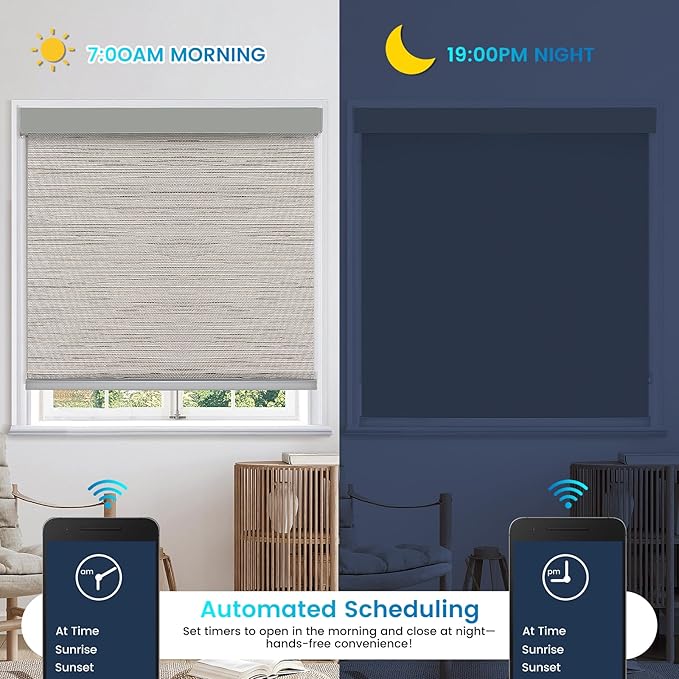 Motorized 100% Blackout Roller Shades – Smart Blinds with Remote Control, Rechargeable Battery or Plug-in Motor, Tuya WiFi Optional, Home & Office Automatic Window Shades (Warm Khaki/CH9428)