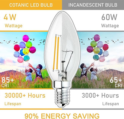 Cotanic Dimmable Candelabra LED Bulb 2700K Warm White,E12 Base Ceiling Fan Light Bulb 60W Equivalent, Type B Light Bulb with Candle Shape,C35 Filament Chandelier Light Bulb Clear Glass,600LM,24 Pack