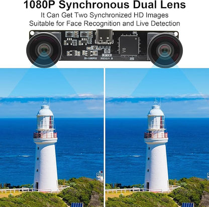 MMlove USB Stereo Camera 1080P 60FPS Synchronous Dual Lens 4MP Camera Module 3D Webcam 115° Viewing Angle Lightburn Webcam Plug & Play for VR Face Recognition Streaming,PC/Laptop/Raspberry Pi