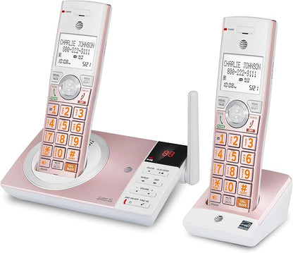 AT&T CL82257 DECT 6.0 2-Handset Cordless Phone for Home with Answering Machine, Call Blocking, Caller ID Announcer, Intercom and Long Range, Rose Gold