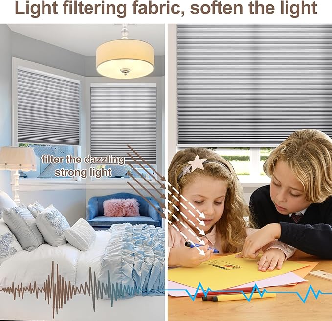 Godark Motorized Light Filtering Cellular Shades Compatible with Alexa/Google Home Electric Blinds Smart Honeycomb Shades for Windows Automatic Blinds with Remote Custom Size-Light Grey