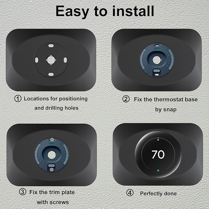 Wall Plate Cover Compatible with Google Nest Learning Thermostat (4th Gen), Practical Trim Kit for Nest Learning Thermostat 4, Snap fit Design (Black, 1 Pack)