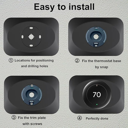 Wall Plate Cover Compatible with Google Nest Learning Thermostat (4th Gen), Practical Trim Kit for Nest Learning Thermostat 4, Snap fit Design, Snap fit Design (Black, 2 Packs)