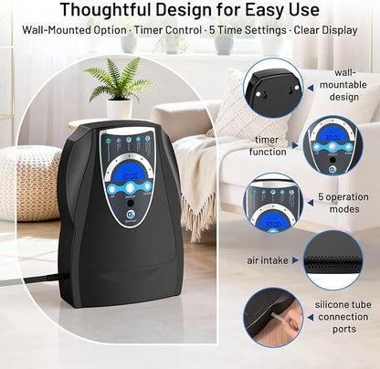 Ozone Machine Generator, 500mg/h Portable Ozone Machine for Home, Kitchen, Office, Cleaning Water, Fruits and Vegetables,Multifunctional with Timer, Black