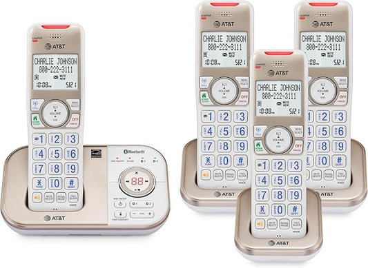 AT&T BL3112-4 Cordless Phone for Home - 4 Handsets, DECT 6.0, Bluetooth Cell Connect, Answering Machine, Smart Call Blocker, Caller ID, Intercom, Expandable