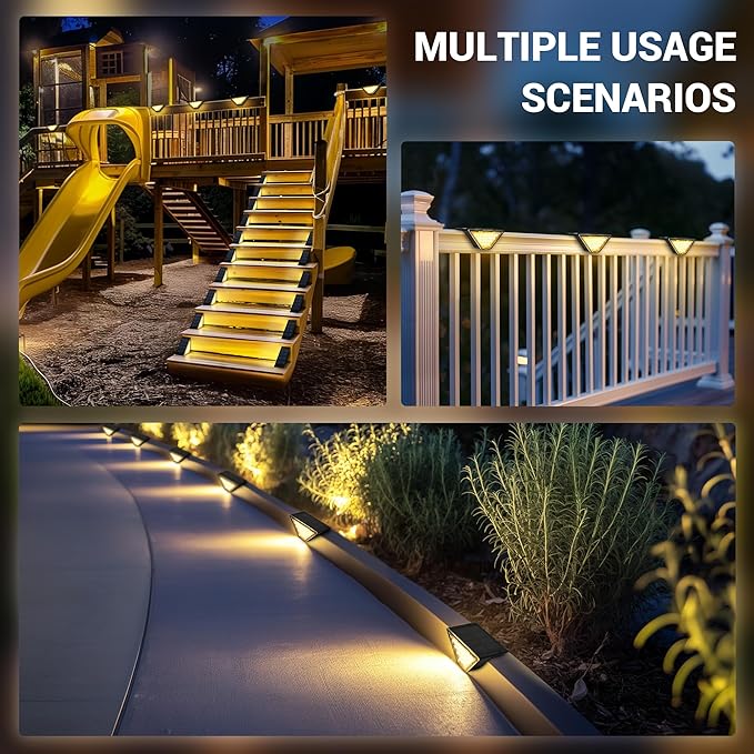 PATIOWIN 8 Pack Solar Step Lights for Outside, 24 LEDs Solar Stair Lights Waterproof IP65, Solar Deck Lights Outdoor Decor for Garden, Porch, Pathway, Patio, Fence(Warm White)
