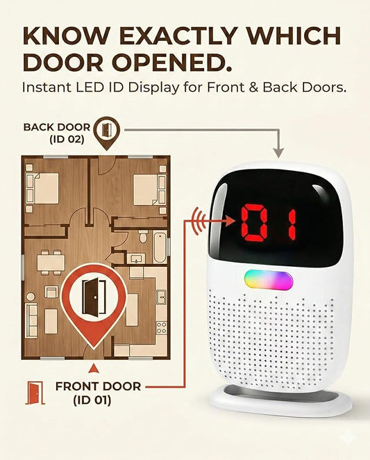 PILSAMAS Rechargeable Caregiver Pager & Door Alarm when Opened for Dementia Wandering Seniors, 1000ft Range Door Sensor Chime with Portable LED ID Receiver, Vibrate, No Monthly Fee, for Elderly & Kids
