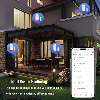 Smart WiFi Freezer Refrigerator Door/Window Alarm with Free Real-Time APP Alerts, 0-60s Delay, Scheduled Arm/Disarm, 0-120dB Adjustable Siren with Flashing Light for Fridge/Home/Store (1Pack)