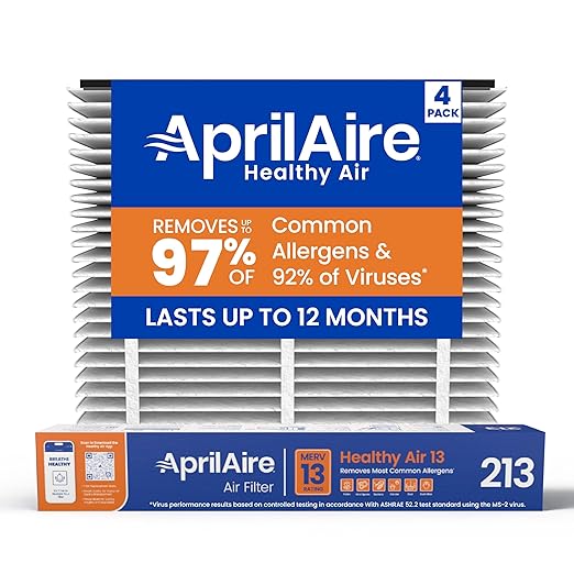 AprilAire 213 Replacement Filter for AprilAire Whole House Air Purifiers - MERV 13, Healthy Home Allergy, 20x25x4 Air Filter (Pack of 4)