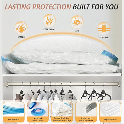 8 XXL Jumbo Vacuum Storage Bags for Bedding, Space Saver with Hand Pump | 47.2" x 35" Extra Large Vacuum Seal Bags for Bedding, Comforters, Blankets & Pillows; 80% Space-Saving Storage for Home