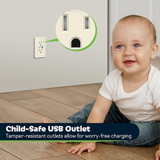 TOPGREENER 4.2A 3-Port Type C USB Outlet, 15 Amp Receptacle Plug, Charging Power Outlet with Dual Type C&A Ports, Screwless Wall Plate Included, UL Listed, TU21542AC2-LASID, Light Almond, 2 Pack