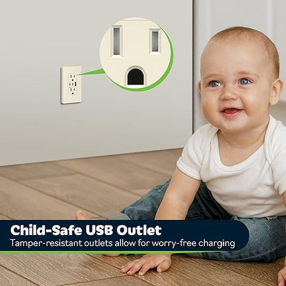 TOPGREENER 4.2A 3-Port Type C USB Outlet, 15 Amp Receptacle Plug, Charging Power Outlet with Dual Type C&A Ports, Screwless Wall Plate Included, UL Listed, TU21542AC2-LASID, Light Almond, 2 Pack