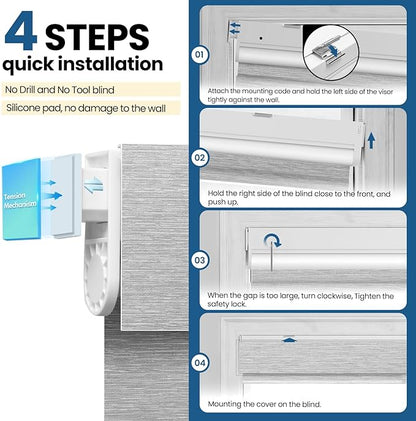 No Drill Motorized Blinds with Remote, Blackout Automatic Blinds with Solar Panel, Cordless Smart Electric Roller Shades for Windows, Grey, 41 x 72