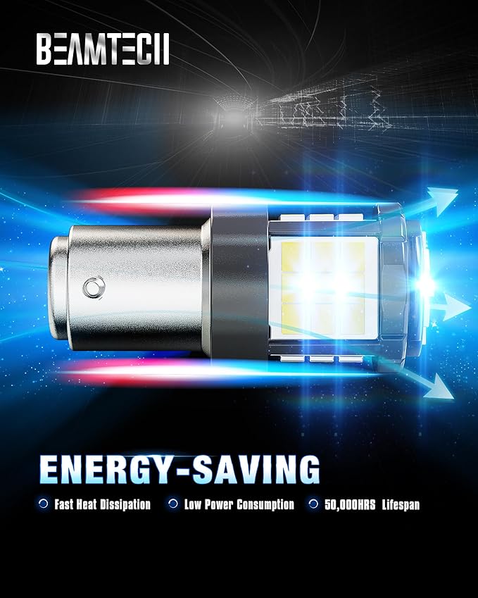 BEAMTECH Upgraded 1157 LED Bulbs Brake Tail Lights, 6500K Cool White Super Bright, 2057 2357 7528 BAY15D Replacement for Back Up Reverse Parking Signal Lights, Front Rear Side Marker Lights, Pack of 2