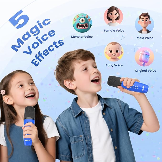 Mini Karaoke Machine for Kids Adults, 2026 TOP Birthday Gifts for Girls Boys 3,4,5,6,7,8+Year Old Toddler Toys, Portable Bluetooth Speaker with 2 Wireless Karaoke Microphones Player (Deepblue)