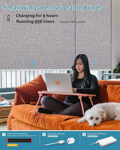 SmartWings Motorized Smart Blinds with Remote, Custom Automatic 100% Blackout Roller Shade Compatible with Alexa/Homekit/Google, Electric Smart Blinds for Indoor Windows, Safari Rock Grey