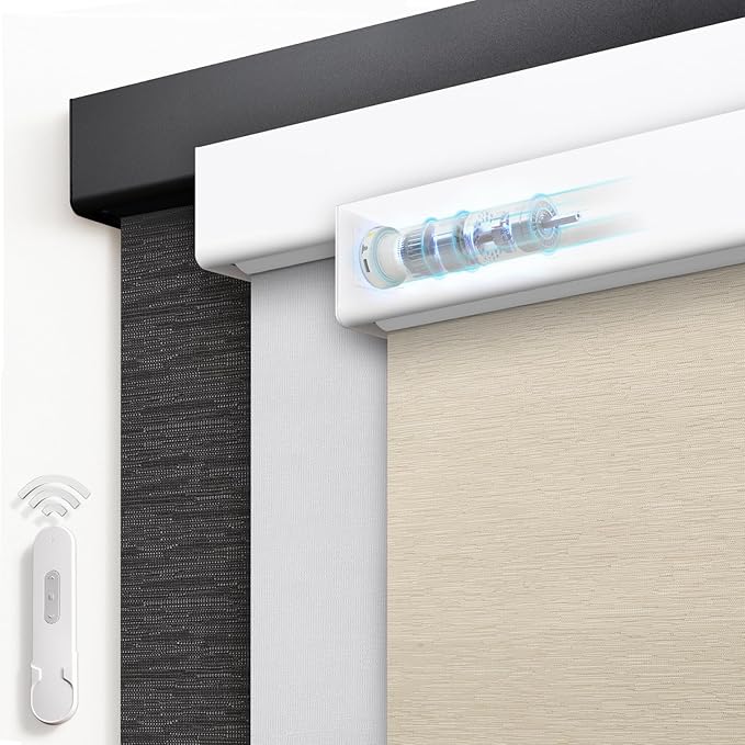 Motorized Blinds with Remote, Blackout Rechargeable Automatic Roller Shades, Cordless Smart Blinds Compatible with Alexa via Hub, Custom Blinds for Indoor Windows, Moon River Cream