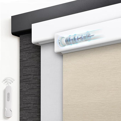 Motorized Blinds with Remote, Blackout Rechargeable Automatic Roller Shades, Cordless Smart Blinds Compatible with Alexa via Hub, Custom Blinds for Indoor Windows, Moon River Cream