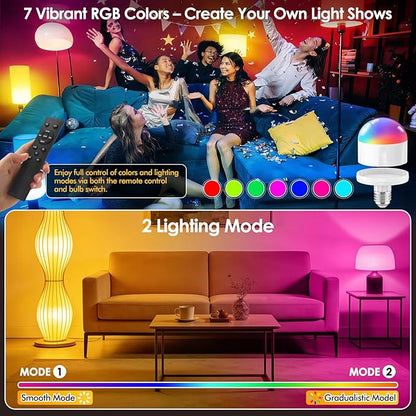 10000mAh Rechargeable Light Bulbs with Remote: E26 Led Battery Operated Light Bulb with 10 Colors & Timer for Sconces & Lamps - Dimmable Cordless Magnetic Bulbs with Remote for Non-Hardwired Fixture