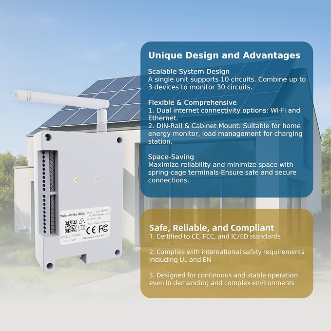 20 Circuit Home Energy Monitor,Real Time Electricity Usage & Power Consumption Meter, POWER & Energy Usage Monitor,PANEL Circuit Monitoring,Home Assistant Support,Electric Use Monitor