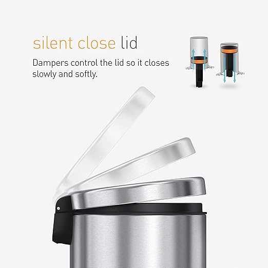 simplehuman 4.5 Liter / 1.2 Gallon Round Bathroom Step Trash Can, Brushed Stainless Steel, Pack of 6