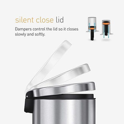 simplehuman 4.5 Liter / 1.2 Gallon Round Bathroom Step Trash Can, Brushed Stainless Steel, Pack of 6