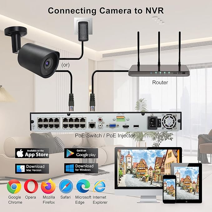 5MP PoE IP Security Camera, H.265 Bullet IP Camera with 105° Wide Angle, 2.8mm Lens, 80ft Night Vision, Compatible with Third-Party NVRs and Software (Black)