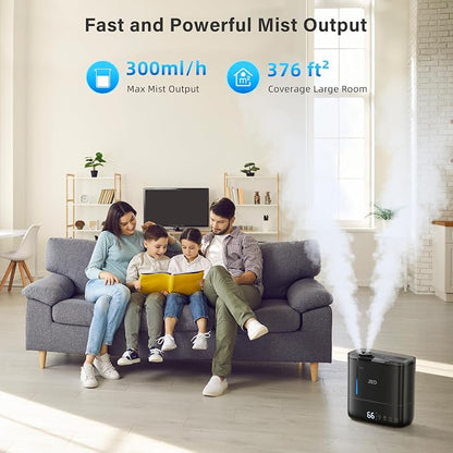 JRD Top Fill 4L Humidifiers for Bedroom, Cool Mist Humidifiers for Large Room, 40H Runtime, 360° Nozzle, Essential Oil Diffuser, Ultrasonic Humidifier for Home Baby Plants-Black