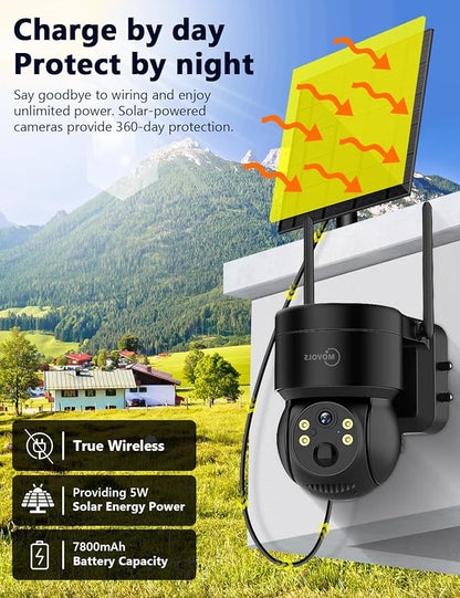 Free Data For A Year,4G LTE Cellular Wireless Security Camra,2K Solar Powered No Wifi Needed PTZ Camera,Two Way Audio, Outdoor IP66 Waterproof,PIR Motion Detection ,Color Night Vision,360 PTZ,SIM