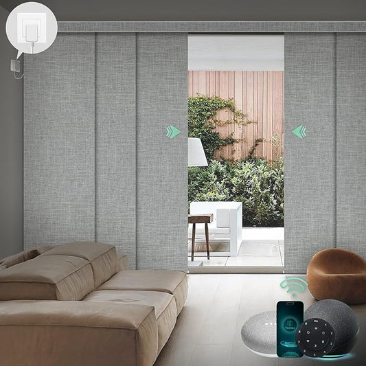 Yoolax Custom XL Smart Sliding Door Blinds, Motorized Sliding Panel Blinds Compatible with Alexa, Blackout Vertical Blinds for Glass Doors, Patio Doors, Closet Doors, Fabric-Smoky Grey