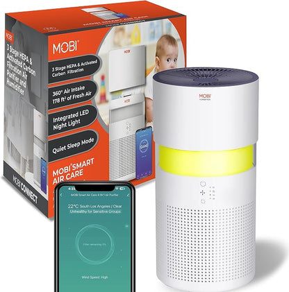 MOBI Air Purifier 4 in 1 Smart Wi-Fi Air Purifier & Humidifier with Removable Water Tank & Filter, 3 Stage Filtration System, Covers up to 1095 ft², Remove Dust Smoke Pollutants Odor