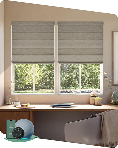 Yoolax Motorized Roman Shades with Remote, Smart Roman Shades for Indoor Windows, Blackout Automatic Blinds Work with Alexa, Google, Apple Homekit for Living Room Bedroom, Customized (Caramel Gold)