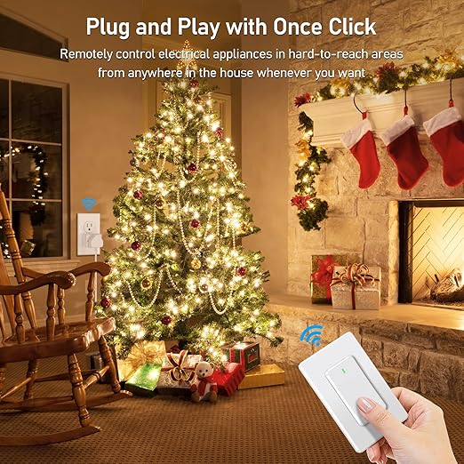 Thinkbee Remote Control Outlet Plug, 15A /1500W 600ft RF Range Wireless Light Switch Kit, Expandable Remote Outlet Switch for Lamp Fan Household Appliances 80-275V, SW-AK1&R06