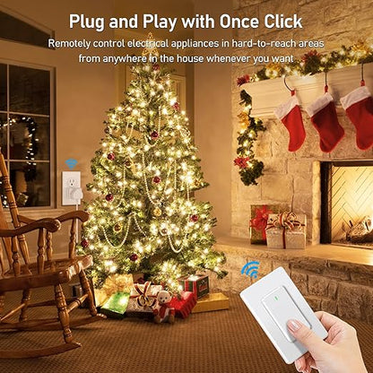 Thinkbee Remote Control Outlet Plug, 15A /1500W 600ft RF Range Wireless Light Switch Kit, Expandable Remote Outlet Switch for Lamp Fan Household Appliances 80-275V, SW-AK1&R06