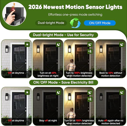 BesLowe 2-Pack Upgraded Motion Sensor Porch Lights with Outlet, Black