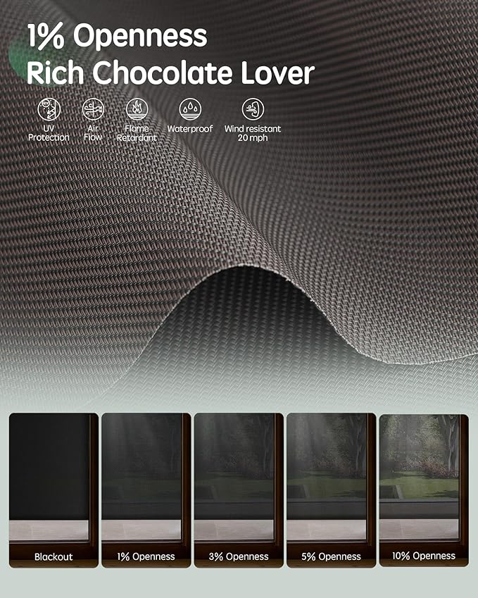Yoolax Customized Motorized Outdoor Shades, Smart Blinds Compatible with Alexa Google, Remote Control Waterproof Blinds for Patio Porch Windows Outside (1% Openness Rich Chocolate Lover)