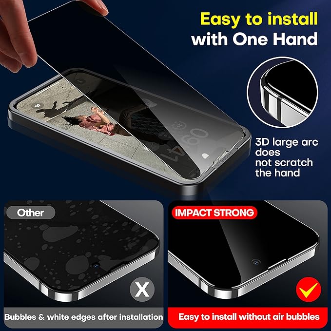 ImpactStrong Anti-Spy Privacy Screen Protector for iPhone 14 Pro Max (6.7-Inch), 9H Tempered Glass, Shatter-Resistant, Anti-Scratch, Easy Install Kit, Case Friendly, 2-Pack